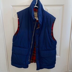Vintage REI Blue Men's Quilted Vest with Red Checkered Lining